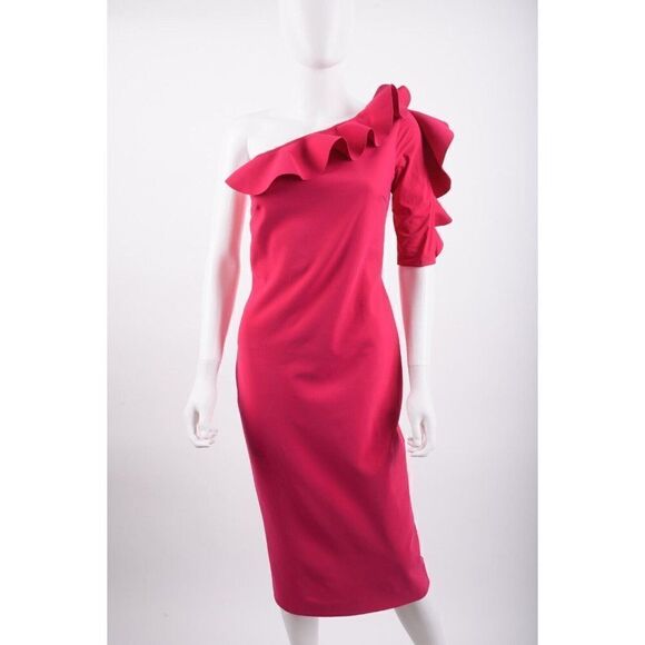Chiara Boni Womans Aleece Dress Gown Sz 8 EU 44 Pink One Shoulder Cocktail NWT - Picture 1 of 7
